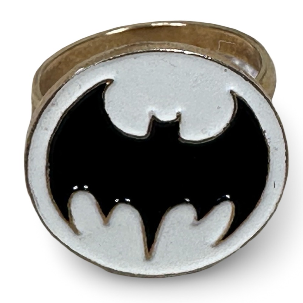 Vintage Aviva 1970s Batman Enamel Adjustable Ring Gold Tone DC Comics Taiwan